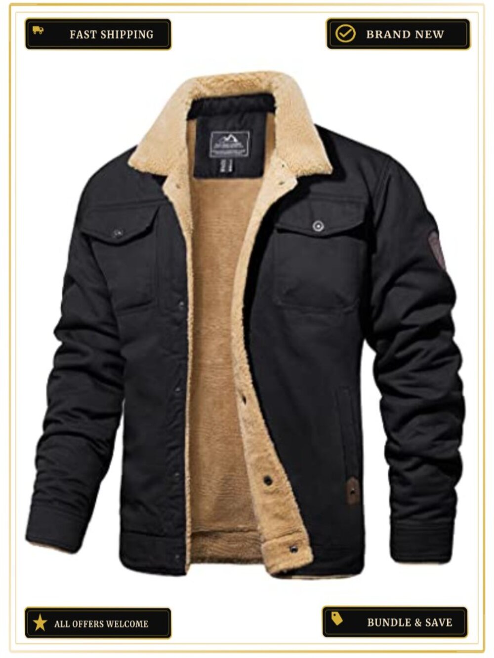 Men's Sherpa Lined Winter Jacket Warm Thicken Windproof Cargo Coat